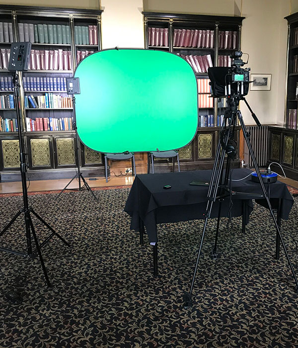 green screen with camera and lighting ready to film an explainer video